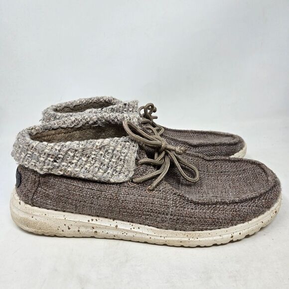 HEY DUDE Britt Fold Over Canvas Tweed From Buckle Women Size 7 - Picture 1 of 9